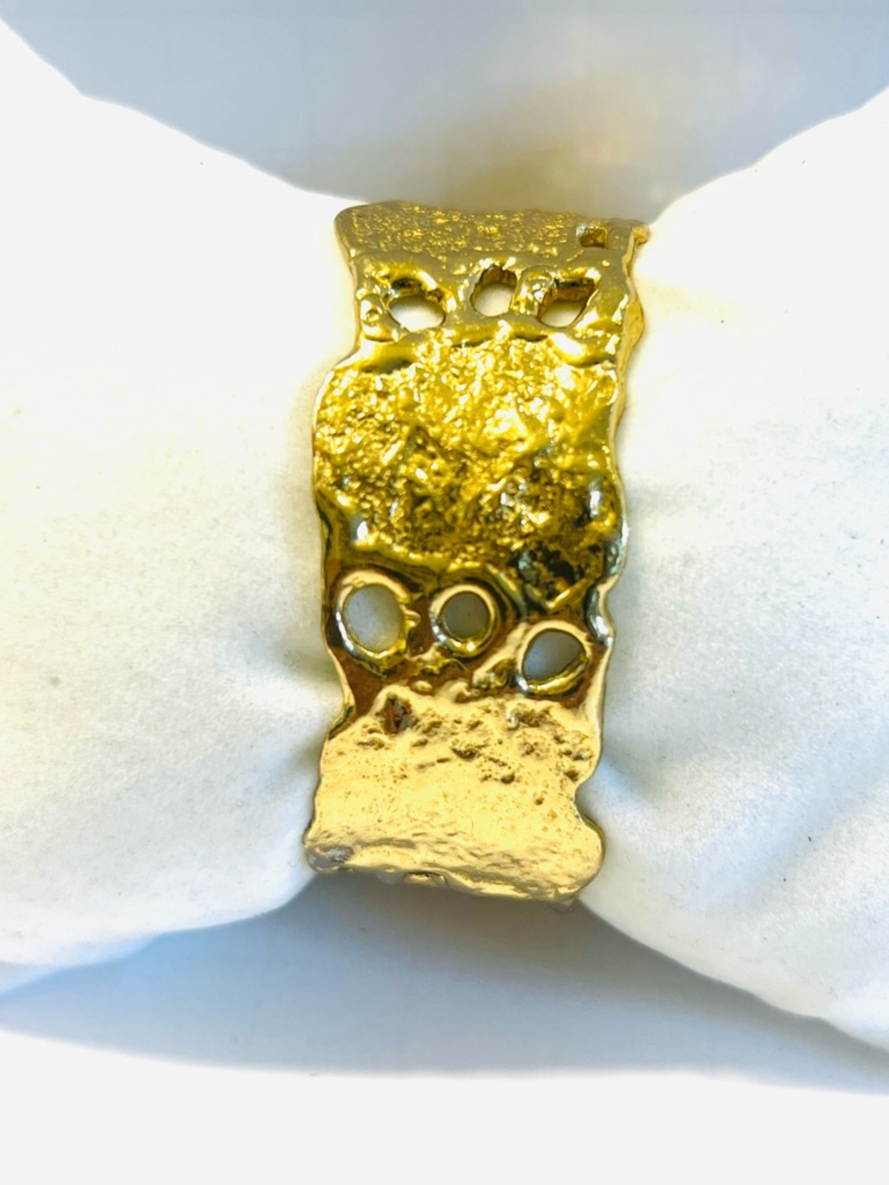 Textured Gold Organic Wide Band Bracelet - Women Jewelry